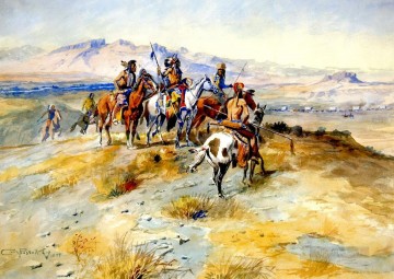 アメリカインディアン Painting - 白人の到来 1899年 チャールズ・マリオン・ラッセル アメリカ・インディアン